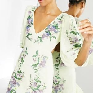 ASOS EMBROIDERED YELLOW AND PURPLE FLORAL DRESS